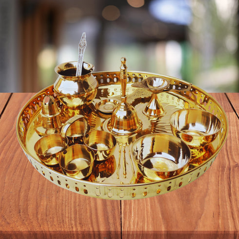 Brass Puja Thali Set With Multiple Items 1.155Kg